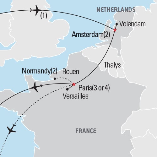 Map of Amsterdam & Paris tour