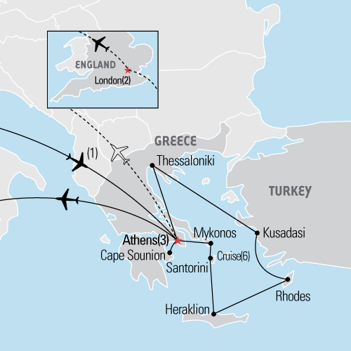 Map of Athens, Istanbul & the Aegean tour