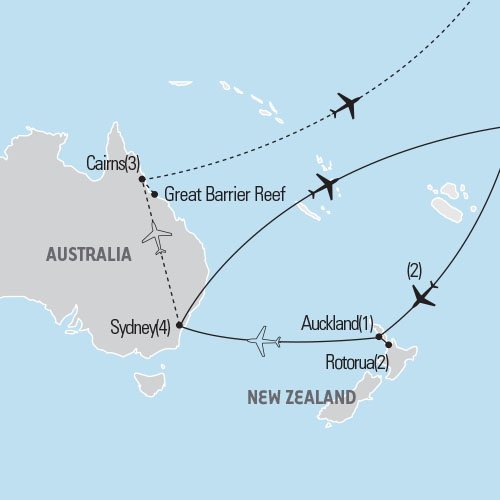 Map of Australia & New Zealand tour