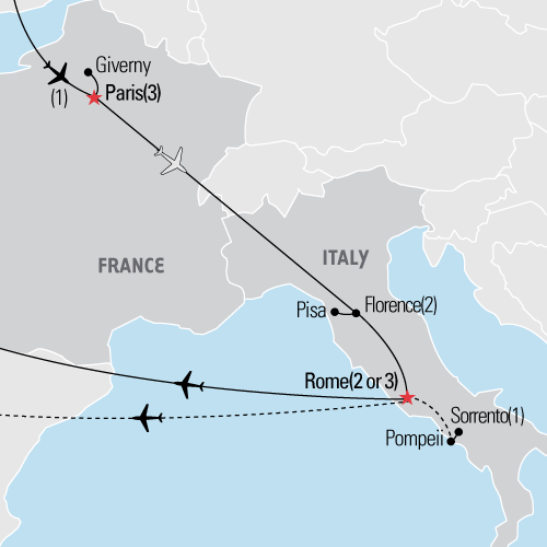 Map of the The Art of France & Italy tour