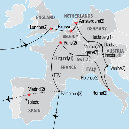Map of the Best of Europe tour