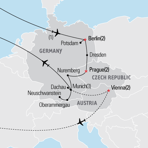 Map of Berlin, Prague & Munich tour