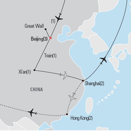 Map of Beijing, Xian & Shanghai tour