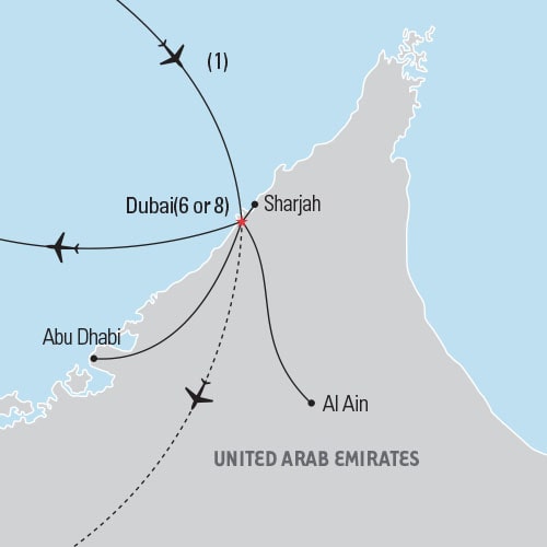 Map of Dubai, Abu Dhabi & Sharjah tour