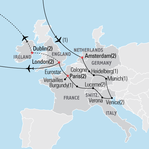 Map of European Highlights tour