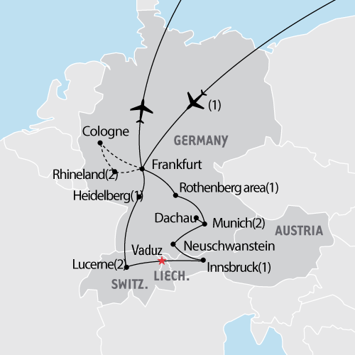 Map of Germany, Switzerland & Austria tour