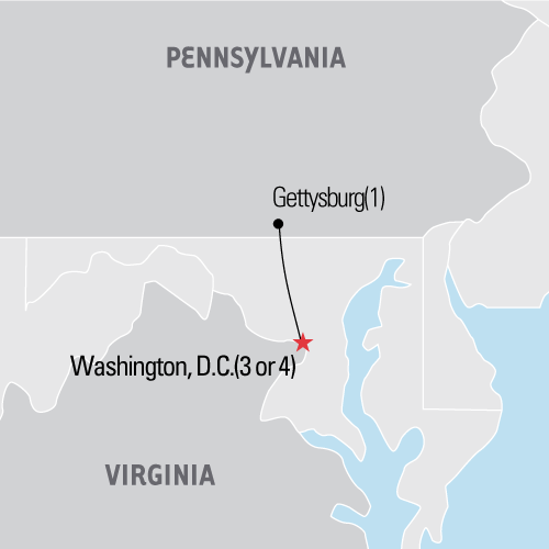 Map of Gettysburg & Washington DC: Civil War History tour