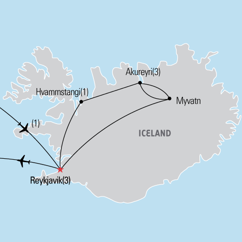 Map of Iceland Highlights tour