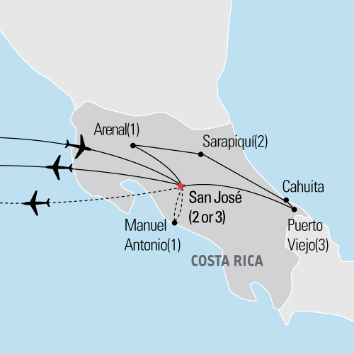 Map of Insider's Costa Rica tour - Explorica