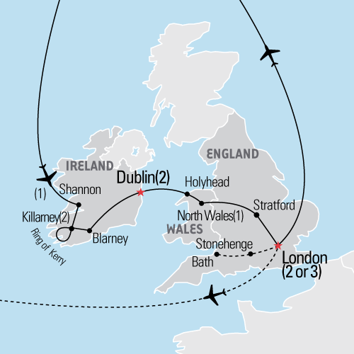 Map of Ireland, Wales & England tour