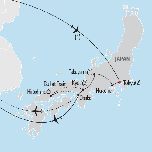 Map of Japan Highlights tour