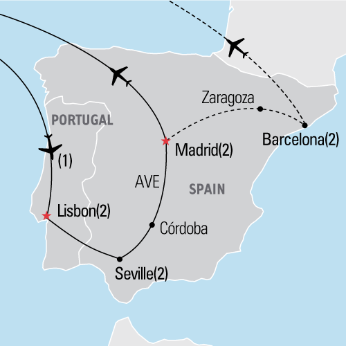Map of Lisbon & Spain tour