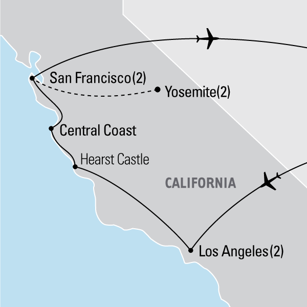 Map of Los Angeles to San Francisco: The Pacific Coast tour