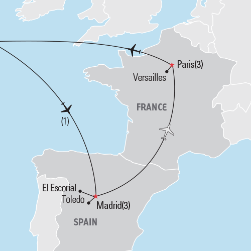 Map of the Madrid & Paris tour