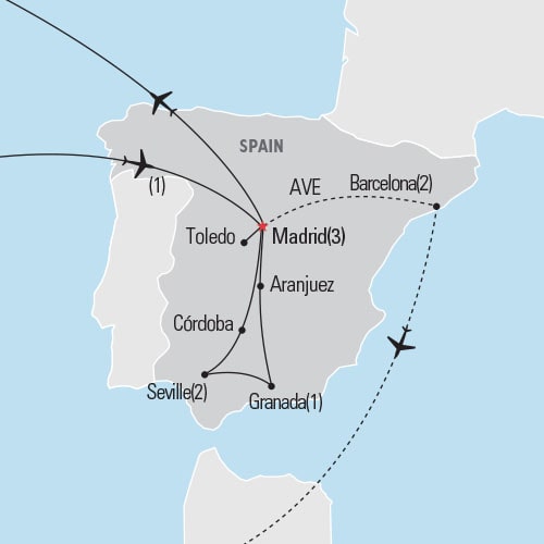 Map of Madrid & Southern Spain tour