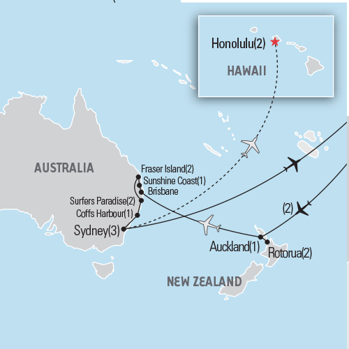 Map of New Zealand & Australia in Depth tour