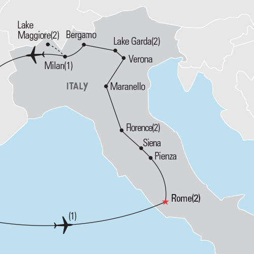 Map of Northern Italy tour