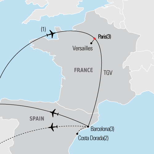 Map of Paris & Barcelona tour