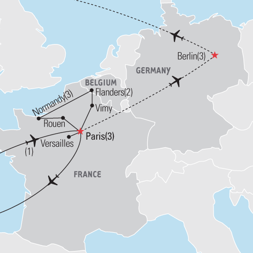 Map of D-Day Paris, Vimy & Normandy tour