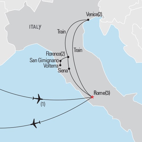 Map of Rome, Venice & Tuscany tour