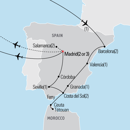 Map of Spanish Highlights tour