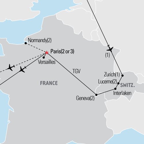 Map of Switzerland & Paris