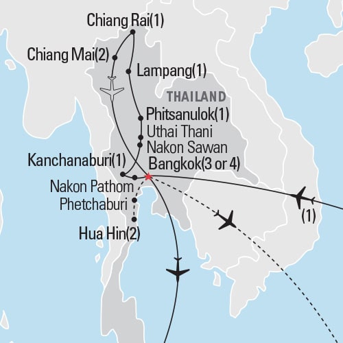 Map of Bangkok & Northern Thailand tour