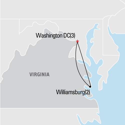 Map of Washington, DC & Colonial Virginia tour