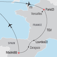 Map of World Youth Day 2011: Paris, Lourdes & Madrid Tour