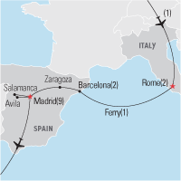 Map of World Youth Day 2011: Rome, Barcelona & Madrid Tour