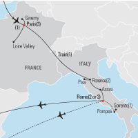 Map of The Art of France & Italy Educational Student Tour and Trip | Explorica