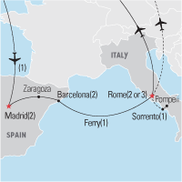 Map of Madrid, Barcelona, & Rome Educational Tour 