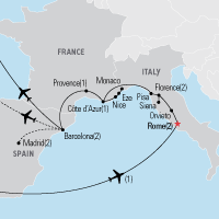 Map of Italy, France, & Spain Educational Tour 