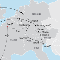 Map of Germany, Switzerland & Italy Educational Tour 