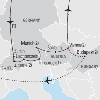 Map of Switzerland, Bavaria & Austria Educational Tour 