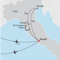 Map of Rome, Venice and Tuscany Educational Tour