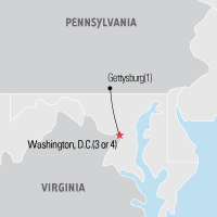 Map of Gettysburg & Washington DC Educational Student Tour and Trip