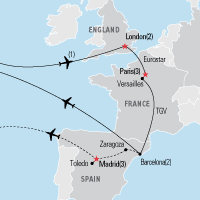 Map of the London, Paris & Barcelona tour