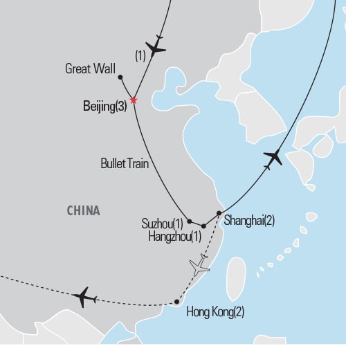 Map of Beijing, Hangzhou & Shanghai tour