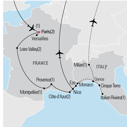 Map of French Highlights tour