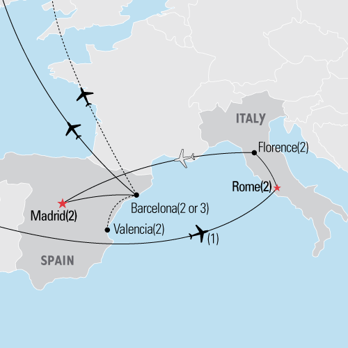Map of Italy & Spain tour
