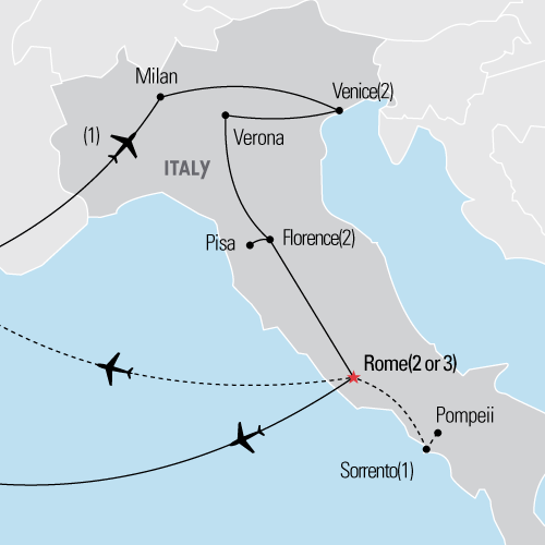 Map of Italian Highlights tour