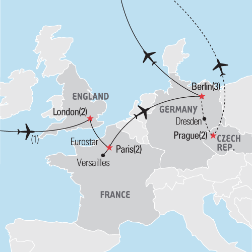 Map of London, Paris & Berlin tour