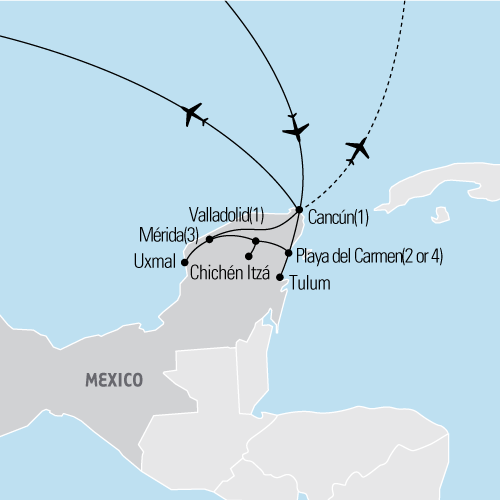 Map of The Yucatán & Mayan Riviera tour