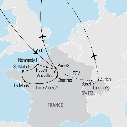 Map of Paris & the Loire Valley tour