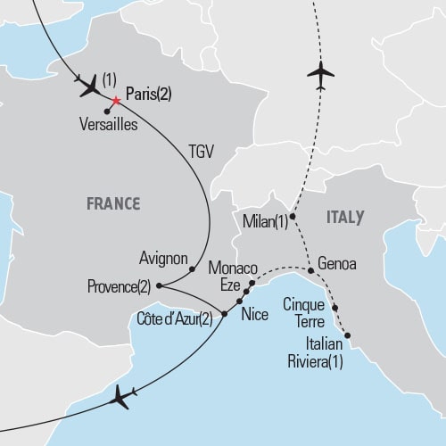 Map of Paris, Provence & the Côte d'Azur tour