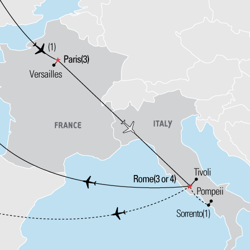Map of the Paris & Rome tour