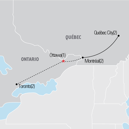 Map of Québec & Montréal: Collaborating Cultures tour