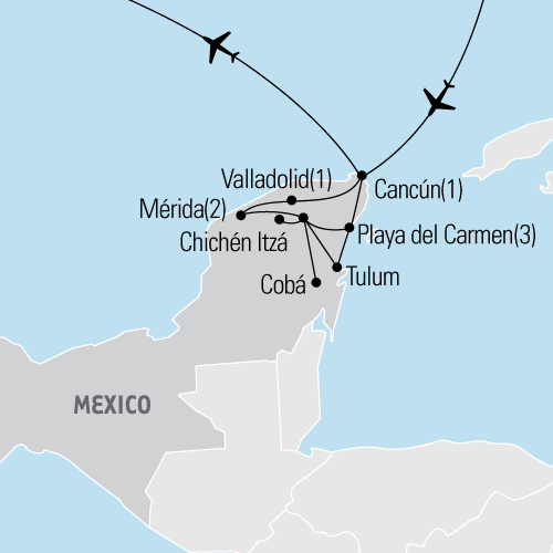Map of Yucatán Adventure tour