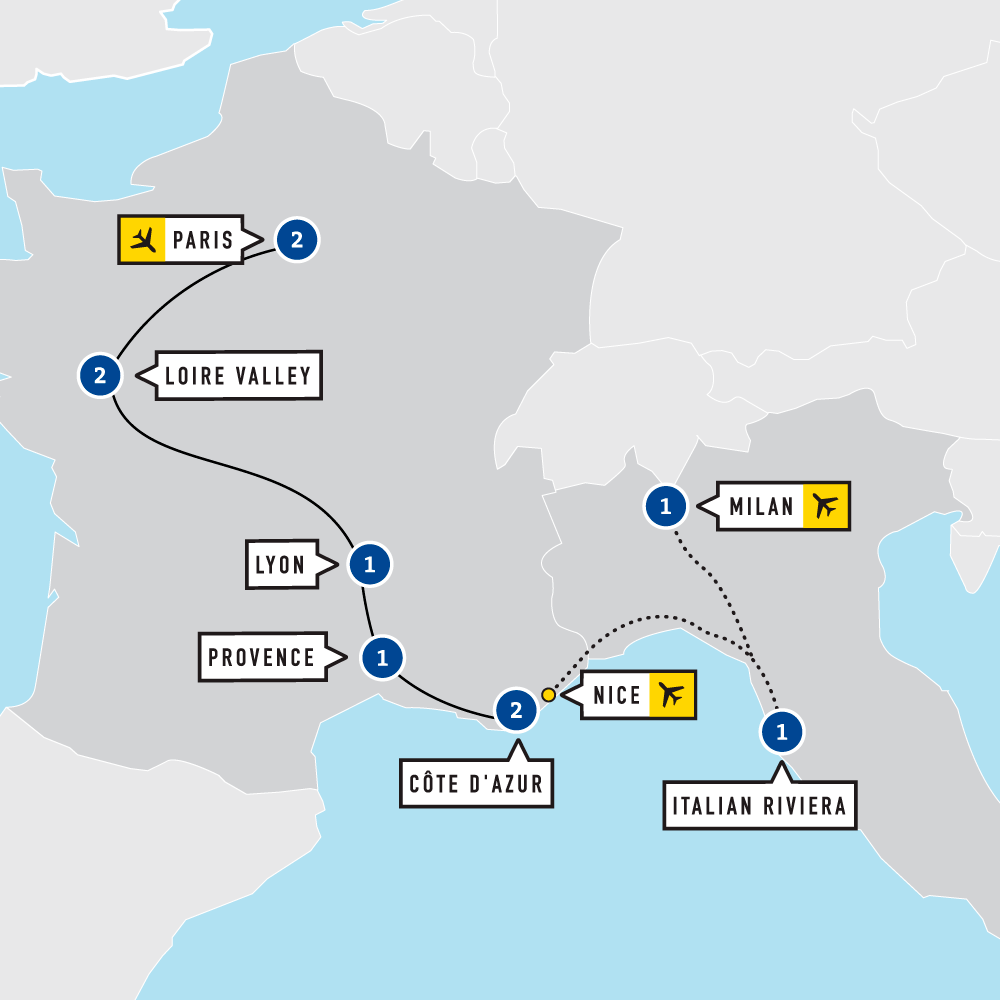 Map of French Highlights Educational Tour 